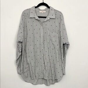 Ann Taylor LOFT Grey and White polka dot Striped Shirt XL